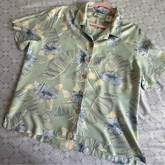 Lemon Grass Rayon Hawaiian Button-Up Shirt L - Picture 3 of 7
